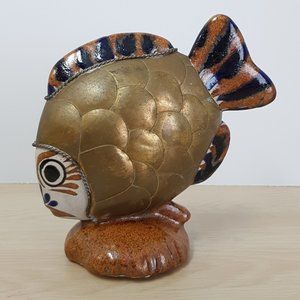 Baja Brass and Pottery Fish On Stand
